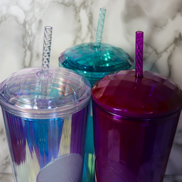 Starbucks set of 3 Iridescent Kelidoscope Tumblers with straws - Picture 8 of 9